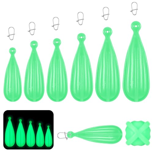 Lenwen 6 Pcs Fishing Practice Plug Soft PVC Luminous Bait Casting Plug Mixed Size Weight Over 14 Years Fishing Lures for Improve Casting Skill - color: Green