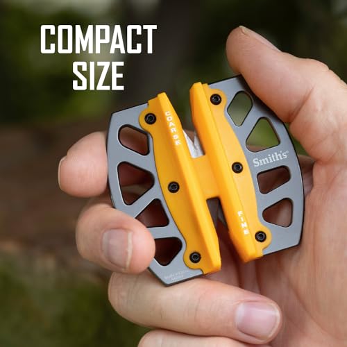 Smith’s 51176 Stainless Steel 2-Step Knife Sharpener | Yellow | Preset Coarse & Fine Slots | Outdoor Handheld Knife Sharpener | Fishing, Hunting, Filet, Pocket Knives | Portable Compact Keychain Tool - color: Yellow, style: 51176