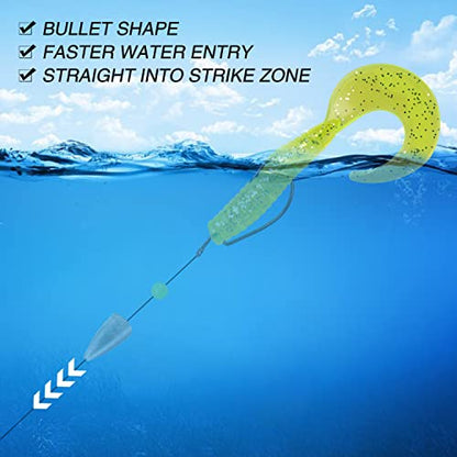 Fishing Weights Sinkers, 50pcs Bullet Fishing Sinkers Worm Weights Slip Sinkers Sliding Fishing Weight for Bass Fishing Pitching and Flipping Texas Rig Saltwater Freshwater Fishing Tackle - style: ‎1/16oz-50pcs