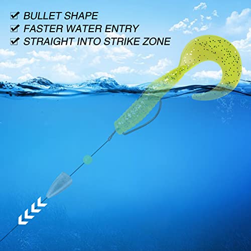 Fishing Weights Sinkers, 50pcs Bullet Fishing Sinkers Worm Weights Slip Sinkers Sliding Fishing Weight for Bass Fishing Pitching and Flipping Texas Rig Saltwater Freshwater Fishing Tackle - style: 1/8oz-50pcs