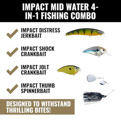 LUNKERHUNT Deep Diving Crankbaits – 4-Pack | Premium Hard Bait Fishing Lures for Bass, Walleye & Saltwater | Ideal for Deep Water Action - color: 4-Pack Mid Water