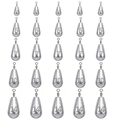 Fishing Weights Sinkers Kit Bass Casting Weights Drop Shot Weights with Swivel for Freshwater Saltwater Catfish Weights - style: 25pcs