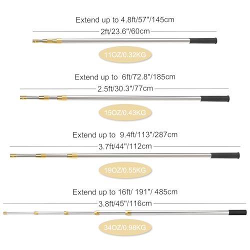 Cyfie Retractable Fishing Gaff, 4.8/6.6/7.8/9.4/16.4ft Telescopic Fishing Gaff with 8mm Screw, Capable for Fish Gig Spear Harpoon Hook, Ice and Saltwater Fishing Gaff Pole for Hunting Fish Frog Mole - color: 9.4 Feet Retractable Pole
