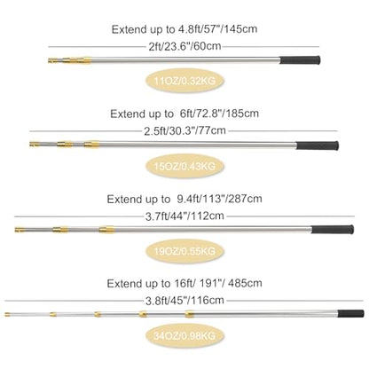 Cyfie Retractable Fishing Gaff, 4.8/6.6/7.8/9.4/16.4ft Telescopic Fishing Gaff with 8mm Screw, Capable for Fish Gig Spear Harpoon Hook, Ice and Saltwater Fishing Gaff Pole for Hunting Fish Frog Mole - color: 9.4 Feet Retractable Pole