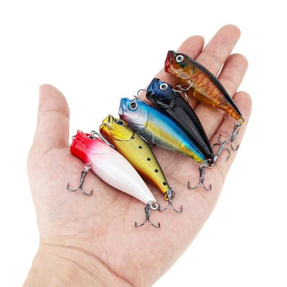 5pcs Fishing Popper Lure, Colorful 3D Eyes Topwater Lures Bass Lures Fishing Hard Baits