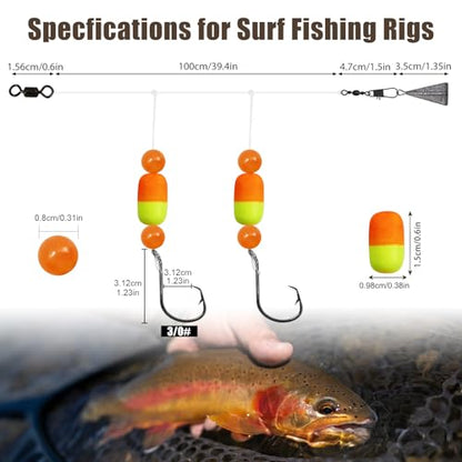 Pompano Rigs for Surf Fishing Saltwater Floats Catfishing Pompano Fishing Rigs with Double Circle Hooks and Pyramid Sinker 5pcs/8pcs - color: Green and Chartreuse Pompano Rigs 5pcs