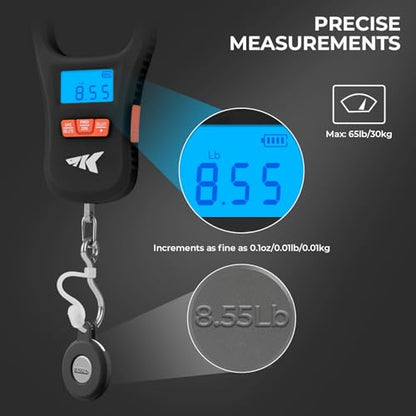 KastKing ToughTide Fishing Scale, USB Charging, 65lb Capacity, Ultra-Thin Digital Fish Scale, LCD Display, Ergonomic Handle, Fish Scales Digital Weight, Fishing Accessories for Men - color: A: Black