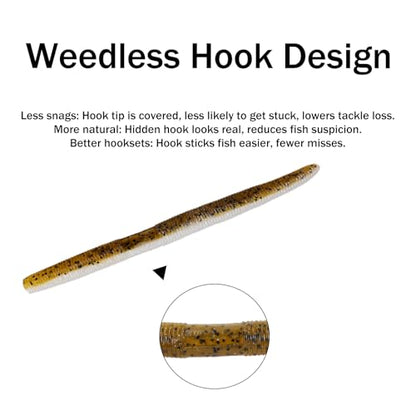 Soft Plastic Worms for Bass Fishing 20pcs FS/RE-09 | Salted ,Soft Plastic ,Fishing Lures ,with Hook Slot ,5.31in ,Saltwater Freshwater ,Bass Baits - color: Color C