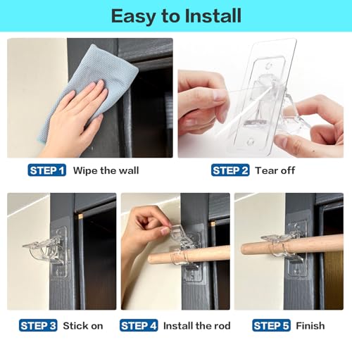 ANDGOO 16 Pack No Drill Curtain Rod Brackets, Holding Up to 17 lbs, PET Curtain Rod Holders, Adjustable Curtain Hangers for Bedroom Bathroom and Living Room - color: Transparent, size: 16 Pack