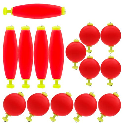 Fishing Bobber Slip Bobbers for Fishing 15 Pcs Foam Snap Weighted Floats Set Bobbers Fishing Tackle Accessories Fishing Supplies - color: C-Small+Large-Unweighted
