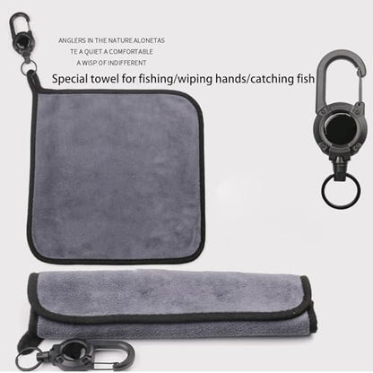 Double Side Gray Towel with Flexible Carabiner Quick Drying Towel for Anglers to Wipe Hands and Equipment