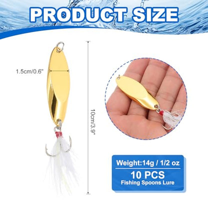 PATIKIL Fishing Spoons, Fishing Lures Casting Spoon Treble Hooks Jigs Hard Metal Spinner Baits - color: Gold Tone, size: 1/2 oz