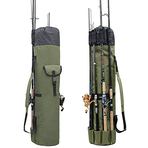 Fishing Pole Rod Holder Bags, Fishing Organizer Case Carrier Reel Pole Storage Bags Waterproof Fishing Gear Organizer Travel Carry Bags - color: Khaki Green