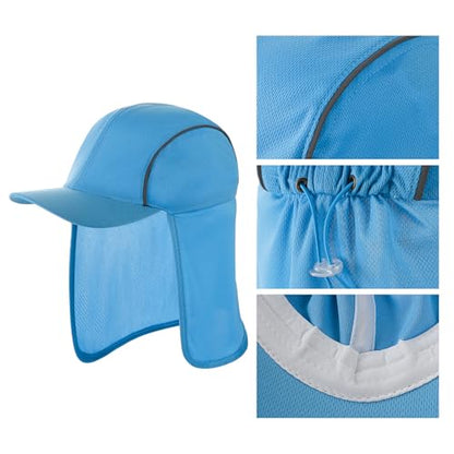High Visibility Reflective Work Safety Hat Wide Brim Boonie Sun Hat UV Protection Fishing Cap with Neck Flap - color: Blue
