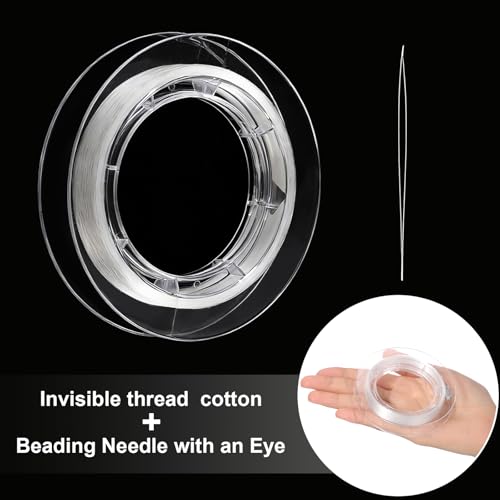 Tatuo 218 Yards/ 654ft Clear Fishing Line 0.16mm Nylon Invisible Thread String for Hanging Christmas Ornaments, Bracelet Making, Sew Hobby, Clear Beading Thread with Bead Needle - size: 0.16mm