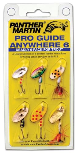 Panther Martin Fishing Lures 6-Pack All Time Greatest Fish Catcher World Famous Spinning Lures in Value Kit Spinners for Trout, Salmon, Panfish, Bass, Crappie & Perch - style: Pro Guide Anywhere