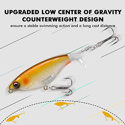 TRUSCEND Popobait Easy Catch Fishing Lures with BKK Hooks, Instant Startup, Longer Cast, Balanced Spray/Sound/Swim, Plopper Topwater Lures for Bass, Trout, Pike, Walleye, Freshwater Saltwater Fishing - color: B1-3.5",0.4oz