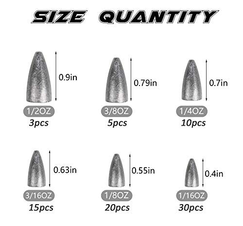Fishing Weights Kit 29/83pcs Bullet Fishing Weights for Bass Fishing Texas Rigs Worm Weights Fishing Sinkers Freshwater Saltwater Fishing Tackle - style: 83pcs