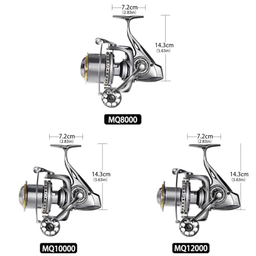 Heavy Duty Spinning Reel Metal Body with CNC Machined Spool 55LB Max Drag 8/10+1 BB Ultra Smooth 4.1/4.6/4.8:1 High Speed Gear Ratio Saltwater Freshwater Fishing Reel for 8000 to 16000 Series - color: MQ10000