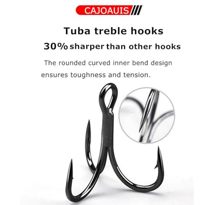 50pcs Black Fishing Treble Hooks Ultra-Sharp Treble Fishing Hooks | Round Bend Strong High Carbon Steel Barbed Fish Hook for Catfish Bass Trout Freshwater Saltwater Size: 1/0-6/0 - size: 2/0-50pcs