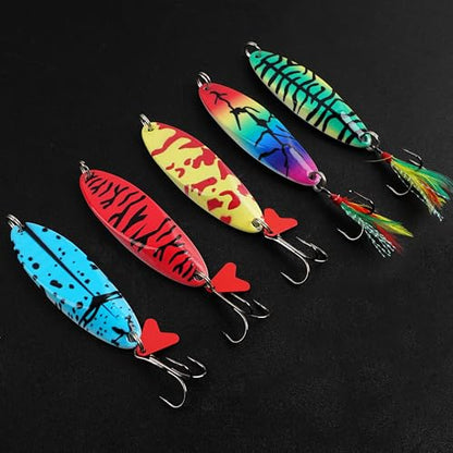 Fishing Lures Casting Spoon Lure, 5pcs Hard Metal Spoon Fishing Lures for Trout Bass Crappie Pike Walleye Saltwater Freshwater Fishing Gear 3/16oz-2oz - color: Painted-B, size: 3/4oz(21g)