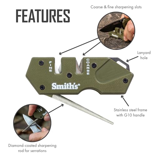 Smith’s Pocket Pal Tactical Knife Sharpener - 2 Stage Sharpener & Diamond Sharpening Rod - Pocket Clip - Outdoor Hunting Knife & Hook Sharpener - Compact & Lightweight - style: PP1-Mini Tactical (OD Green)