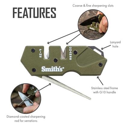 Smith’s Pocket Pal Tactical Knife Sharpener - 2 Stage Sharpener & Diamond Sharpening Rod - Pocket Clip - Outdoor Hunting Knife & Hook Sharpener - Compact & Lightweight - style: PP1-Mini Tactical (OD Green)
