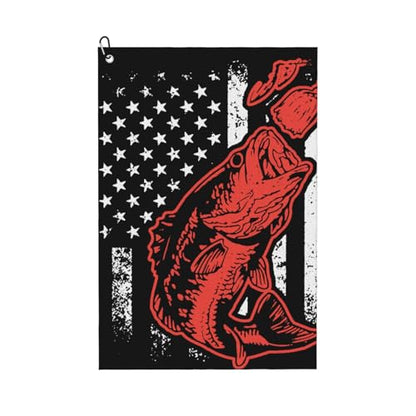 Fishing Lure and American Flag Microfiber Golf Towel with Carabiner Clip, 16x24 Inch Absorbent Waffle Weave Towel for Golf Bags