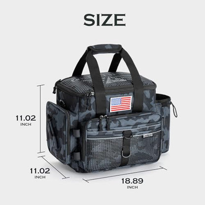 Ghosthorn Fishing Tackle Bag with Rod Holder Saltwater & Freshwater Resistant Tackle Box Bag - Adjustable Padded Shoulder Strap (Black Camouflage) - color: Black MiCai, size: Standard