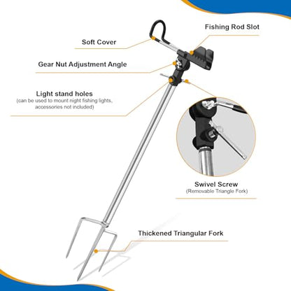 Fishing Rod Holders, 360 Degree Adjustable Fishing Pole Holders for Ground, Multifunctional Stainless Steel Beach Fishing Rod Holder Fishing Gifts for Men - color: black