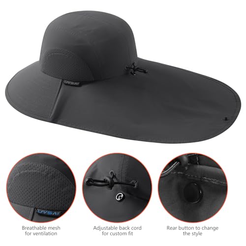 UPF 50+ Foldable Sun Hats Wide Brim with Large Neck Flap for Men Women UV Protection Gardening Fishing Beach Hat - color: Dark Grey