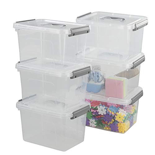Vababa 6 Quart Clear Plastic Storage Box, Latch Box with Handle, 6-Pack - size: 6 Quart