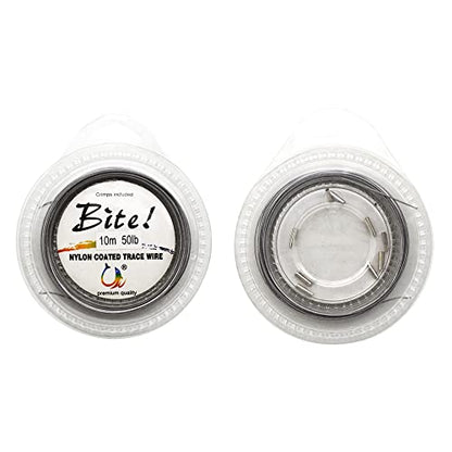 5LB-280LB 7 Strands Stainless Steel Wire Leader Nylon Coated-32.8ft Fishing Leader with 10pcs Crimp Sleeves - color: Silver with spool, size: 10LB