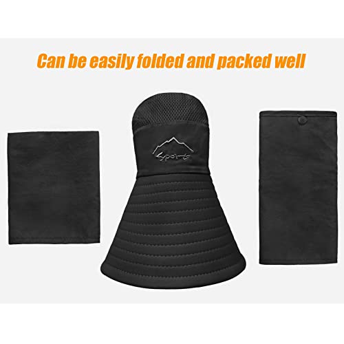 Fishing Hat for Men & Women, Outdoor UV Sun Protection Wide Brim Hat with Face Cover & Neck Flap - color: Black