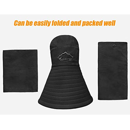 Fishing Hat for Men & Women, Outdoor UV Sun Protection Wide Brim Hat with Face Cover & Neck Flap - color: Black