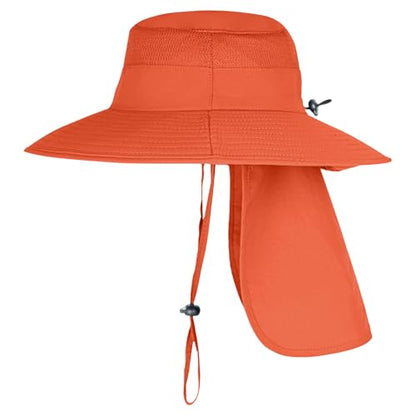Sun Hats for Men Women Fishing Hat UPF 50+ Breathable Wide Brim Bucket Hats Summer UV Protection Safari Hat with Neck Flap - color: Orange