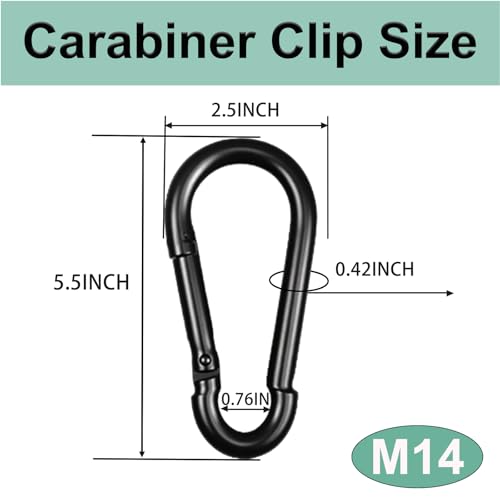 Black Carabiner, Heavy Duty Galvanized Steel Spring Snap Hook Carabiner Clips with 1350LBS Holding Capacity, Ideal for Outdoor, Hammock, Swing and Travel (10PCS M14 5.5Inch) - size: 10PCS-M14, style: Black