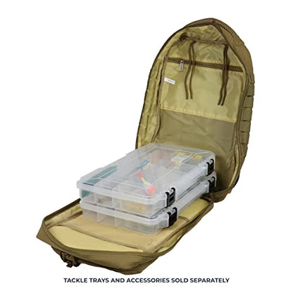 OSAGE RIVER MOLLE Fishing Backpack with Rod Holder - 600D Large Tackle Bag for Trays and Fishing Accessories - Tactical Backpack for Camping, Traveling, Hunting - Khaki - color: Khaki