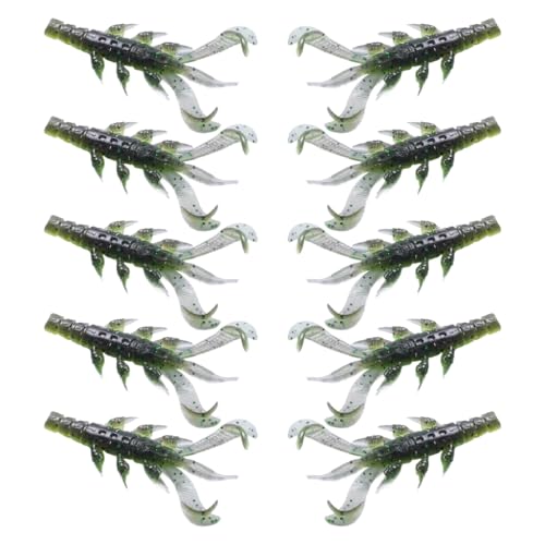 10Pcs Fishing Lures Set, Soft PVC Fishing Craw Baits Crawfishes Lures Lobster Shrimp Swimbaits for Freshwater Saltwater - size: Black and green