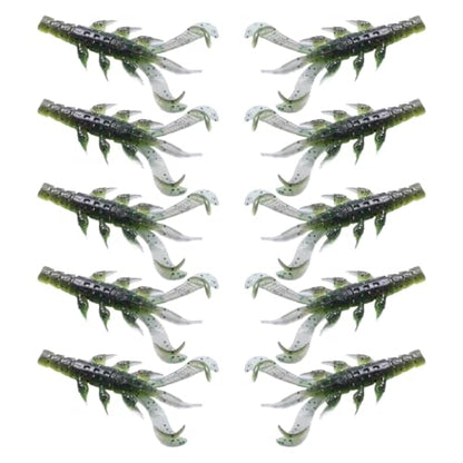 10Pcs Fishing Lures Set, Soft PVC Fishing Craw Baits Crawfishes Lures Lobster Shrimp Swimbaits for Freshwater Saltwater - size: Black and green