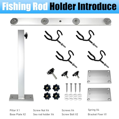 Fishing Rod Holder for Boat,Marine Fishing Pole Rack with The Function of Holding Four Fishing rods and 360 Degree Rotation & Adjustable Height,Includes mounting Plate. - color: Silver