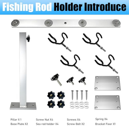 Fishing Rod Holder for Boat,Marine Fishing Pole Rack with The Function of Holding Four Fishing rods and 360 Degree Rotation & Adjustable Height,Includes mounting Plate. - color: Silver