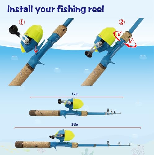 Kids Fishing Pole Set, Kids Fishing Rod and Reel Combo and Fishing Net Tackle Box with Lures Hooks and Bag for Boys Girls Youth Fishing