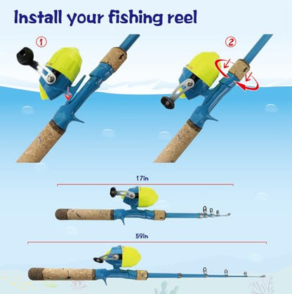 Kids Fishing Pole Set, Kids Fishing Rod and Reel Combo and Fishing Net Tackle Box with Lures Hooks and Bag for Boys Girls Youth Fishing