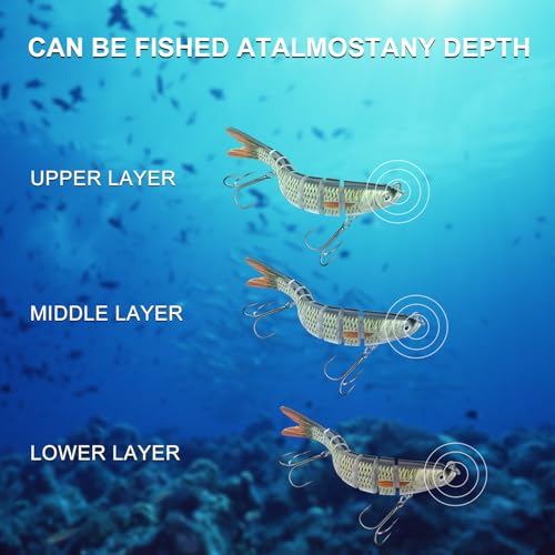 6pcs Fishing Lures for Freshwater and Saltwater, IEVEI Slow Sinking Most Lifelike Jointed Swimbait for Bass Trout Crappie Walleye Pike, Amazing Fishing Gifts for Men and Family Fishing
