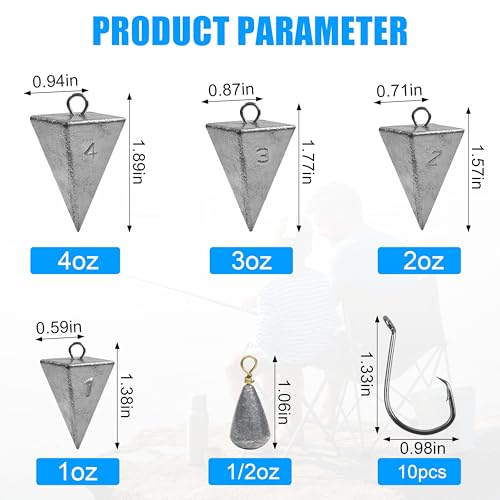 Saltwater Surf Fishing Tackle Kit - Saltwater Surf Fishing Rigs Bottom Rigs Include Fishing Leader Rigs Pyramid Sinkers Bass Casting Sinker Circle Hooks for Striped Bass Red Drum Flounder - color: Blue