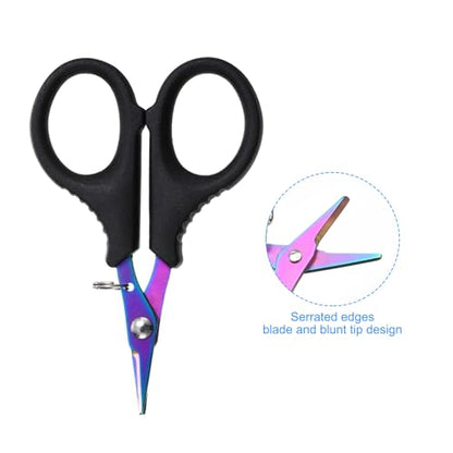 PATIKIL Fishing Scissors, 2 Pack Non-Slip Serrated Edge Scissors Fishing Braided Line Snips Fishing Line Cutter with Lanyard for Fishing Trimming, Colorful Titanium