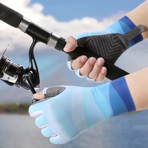 QINGFAN UPF50+ Sun Protections Gloves for Fishing Hiking Comfortable Fingerless Gloves Breathable Anti-Slip Elastic Gloves - size: X-Large
