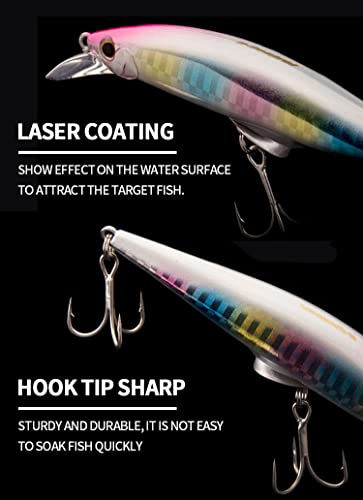 3pcs Sinking Bass Fishing Lures Saltwater Long Casting Laser Minnow Fishing Baits Hard Lure Fishing Kits Accessories (AH - color: AH1445B-5.5'' 1.6oz