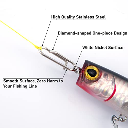 Alwonder 50-Pack Fishing Power Speed Clips, High Strength Stainless Steel Speed Clip for Fishing Lure Quick Change, Freshwater Saltwater Crankbait Popper Lures Quick Snap Connector Tackle - size: XS-25LB-0.5IN